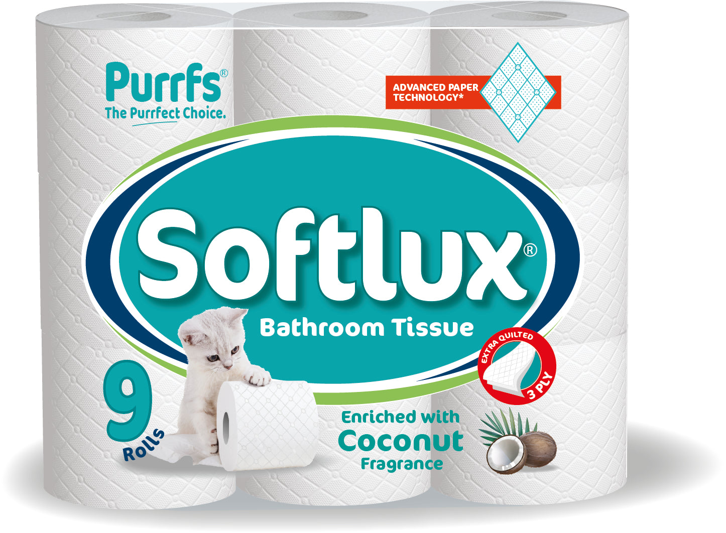 Purrfs Softlux 9pk Toilet Rolls Coconut Fragrance Purrfs Softlux 9pk Toilet Rolls Coconut Fragrance